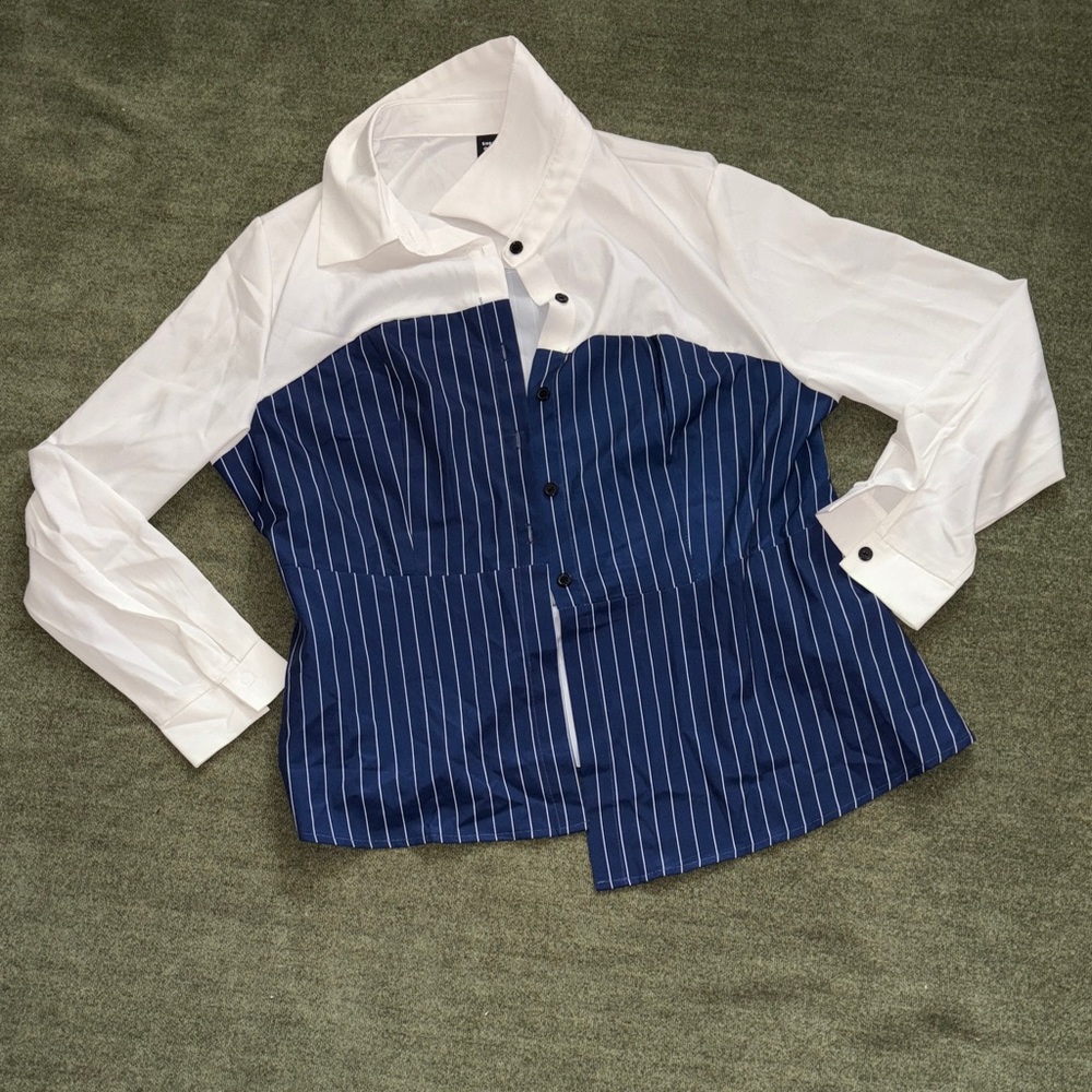 Blue and White Striped Button-Up Shirt